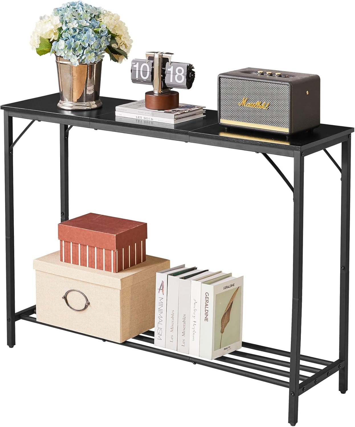 slim black console table